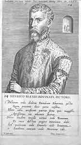 Item #19-8531 Henrico Blesio Bovinati Pictori, plate 14 [Portrait of Herri met de Bles]. Hieronymus Cock, Theodoor Galle, engrav., after.