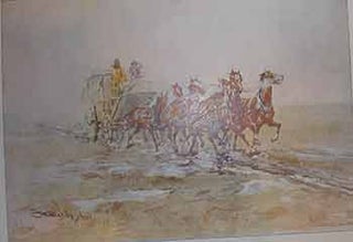 Item #19-8757 Scene with stage coach. Original painting dated 1903. Charles. M. Russell