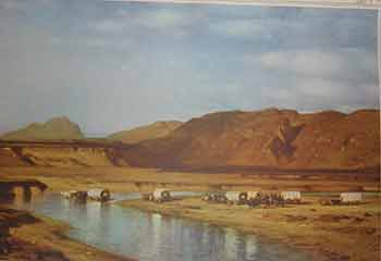Item #19-8758 Emigrant Train. Unknown American Artist from, late 19th Century.
