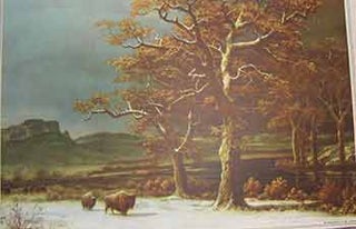 Item #19-8760 Wilderness scene from Old West with bison and trees. Unknown American Artist from,...