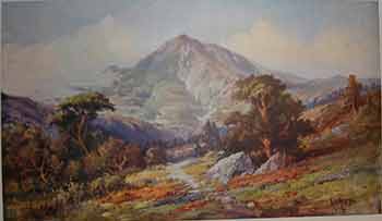 Item #19-8766 Wilderness scene from Old West with mountain. Unknown American Artist from, late 19th Century.