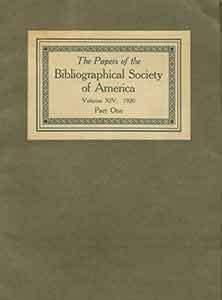 Item #19-9577 The Papers of the Bibliographical Society of America. Volume XIV. 1920. Part One....