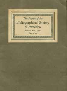 Item #19-9577 The Papers of the Bibliographical Society of America. Volume XIV. 1920. Part One....