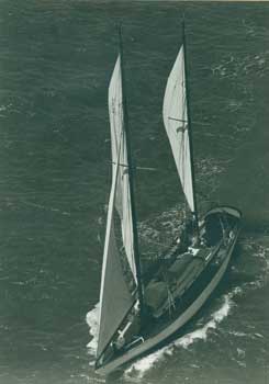 Item #50-0628 Aerial view of a two-masted sailboat. Unidentified