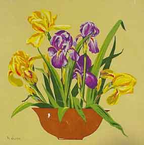 Item #50-1123 Floral Still Life in Yellow and Purple. M. Valerie