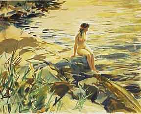 Item #50-1127 [Nude on river bank]. John Whorf