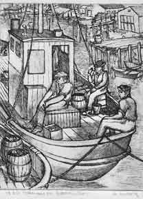 Item #50-1307 Fishermen in Provincetown. Helen Ludwig.