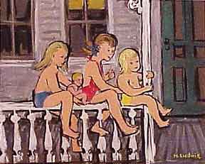 Item #50-1315 Three Children on a Fence. Helen Ludwig