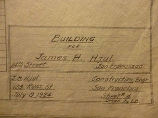 Item #50-1536 Building Plans for James H. Hjul, at 14th St., San Francisco. James H. Hjul