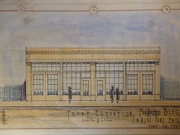 Item #50-1566 Building Plans and Hand Colored Elevation for Lewis S. Sweet on Howard St., San Francisco. James H. Hjul.