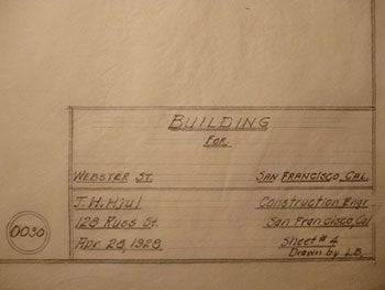 Item #50-1582 Building Plans for a Building on Webster St., San Francisco. James H. Hjul.