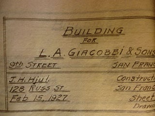 Item #50-1594 Building Plans for L. A. Giacobbi and Sons on 9th St. between 9th St. and Dore St.,...