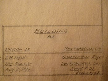 Item #50-1596 Building Plans for a Structure on Rincon St., San Francisco. Current address likely One Rincon Hill. James H. Hjul.