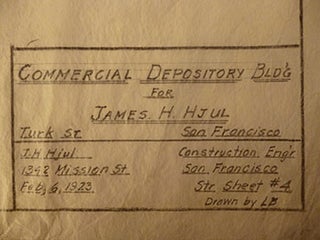 Item #50-1613 Building Plans for a Commercial Depository for James H. Hjul on Turk St., San...