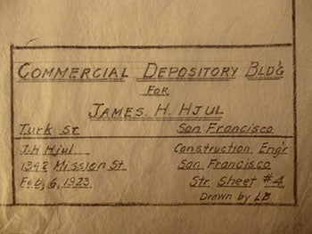 Item #50-1613 Building Plans for a Commercial Depository for James H. Hjul on Turk St., San Francisco. James H. Hjul.