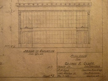 Item #50-1690 Building Plans and Elevation for a Building for George A. Cluff on Jessie St., San Francisco. James H. Hjul.
