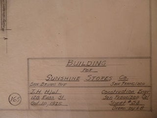 Item #50-1722 Building Plans and Elevation for a Building for Sunshine Stores Co. on San Bruno...