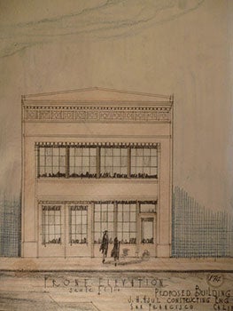 Item #50-1736 Building Plans and Hand Colored Elevation for a Building for W. C. Johnson on 9th...
