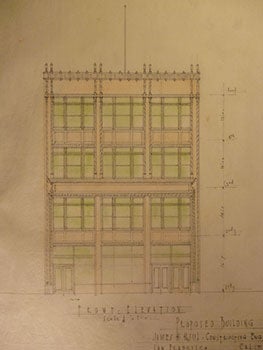 Item #50-1737 Building Plans and Hand Colored Elevation for a Building for James H. Hjul on Front...