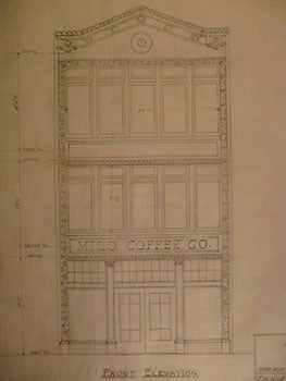 Item #50-1776 Building Plans and Elevation for a Building for Milo Coffee Co., 759 Harrison St., San Francisco. James H. Hjul.