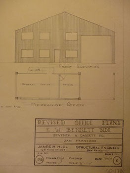 Item #50-1780 Building Plans and Elevation for a Building for E. W. Bennett on 7th St. and Daggett St., San Francisco. James H. Hjul.