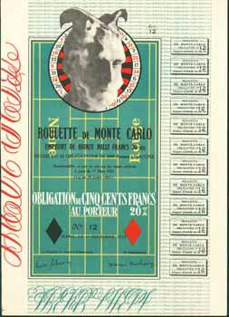 Item #51-0021 Obligations pour la roulette de Monte-Carlo. Marcel Duchamp