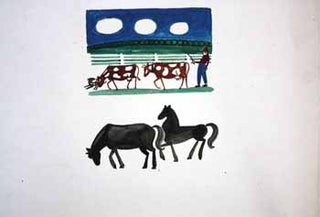 Item #51-0085 Farmer with Diary Cows and Horses Below. Jason Schoener