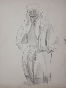 Item #51-0113 Middle Eastern Man in Costume with Exposed chest. Marguerite Zorach, attributed