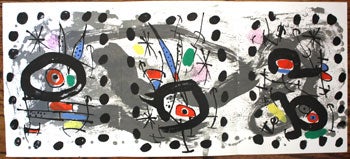 Item #51-0136 Oiseau solaire, oiseau lunaire, étincelles. (Solar Bird, Lunar Bird, Sparks) Triptych from XXe Siècle, no. 28. Joan Miró.