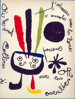 Item #51-0140 L'Oiseau vole (the Bird Flies Away) from Art et Poésie depuis Apollinaire , edited by Pierre Guéguen. Joan Miró.