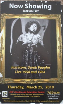 Item #51-0177 Unique poster for the film Jazz Icons: Sara Vaughn Live 1958 and 1964. March 25, ...