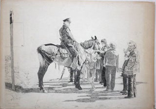 Item #51-0230 Mounted Police Officer and People Petting the Horse. William Sigfried