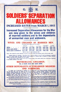 Item #51-0232 Soldiers' Separation Allowances. Increased Rates from March 1, 1915. Poster No. ...