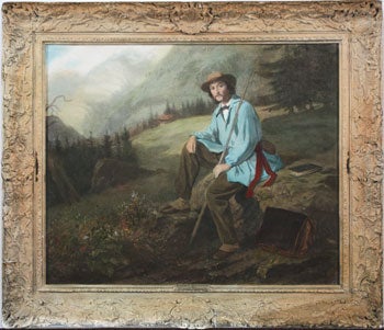 Item #51-0233 Portrait of Robert Louis Stevenson Sitting in a Landscape. Mihaily Munkacsy, Mihály.