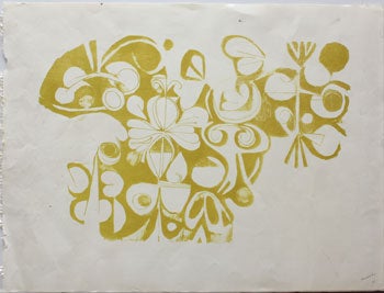 Item #51-0251 Greenish-yellow lithograph with floral motifs in a collage style. Hayward Ellis King, 1928 - 1990.