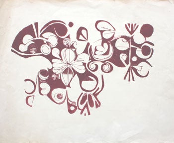 Item #51-0253 Purple lithograph with floral motifs in a collage style. Hayward Ellis King, 1928 - 1990.