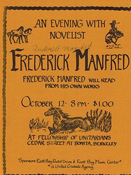 Item #51-0362 An Evening with Novelist Frederick Manfred. Frederick Manfred
