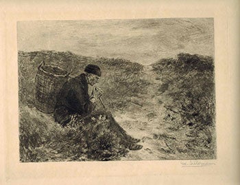 Item #51-0401 Peasant with basket, resting. Max Liebermann, After.