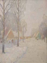 Item #51-0486 Village Winter Scene. Likvidtavlan. Folke Sinclair