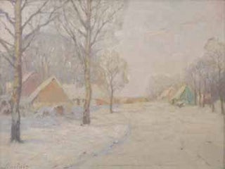 Item #51-0486 Village Winter Scene. Likvidtavlan. Folke Sinclair