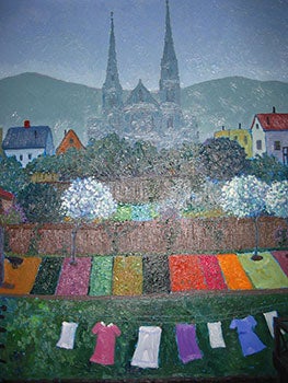 Item #51-0599 Spring Comes to Noe Valley (View of Noe Valley and St. Paul's Church from the Artist's Studio). John Payne.
