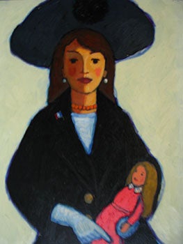 Item #51-0605 Girl in Blue with Large Hat and Pink Doll. John Payne