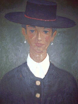 Item #51-0609 Spanish Lady wearing a wide brimmed Hat. John Payne