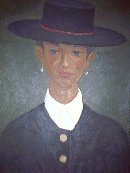 Item #51-0609 Spanish Lady wearing a wide brimmed Hat. John Payne