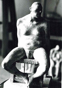 Item #51-0624 Photograph of the sculpture loco sentado from the series del manicomio. 1988....