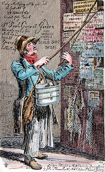 Item #51-0761 Man Posting Bills with 2 Posts from Etchings of Remarkable Beggars, Itinerant...