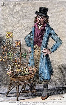 Item #51-0763 Man Selling Toy Windmills from Etchings of Remarkable Beggars, Itinerant Traders,...