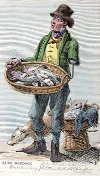 Item #51-0776 One Armed Man selling fish ('Live Haddock') from Etchings of Remarkable Beggars,...