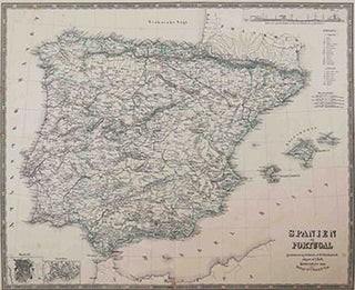 Item #51-0825 Map of Spanien og Portgual. Emil Bærentzen, P. C. Friedenreich, A. Bull