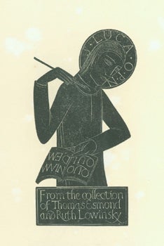 Item #51-0949 St. Luke on a bookplate for Thomas Francis Esmond and Ruth Lowinsky. Eric Gill
